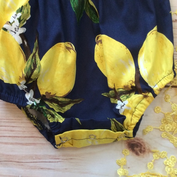 Boutique Baby Girl Navy & Lemon Romper - Picture 4 of 4